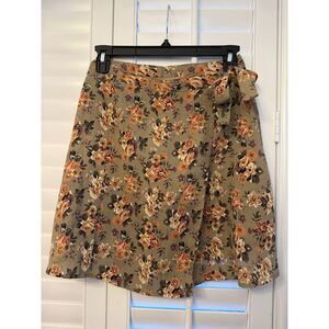 Zofus Olive Green Rust Floral Print True Tie Wrap Mini Skirt S